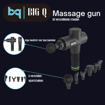 Big Q Massage Gun - Matzwart - 30 snelheden - 6 opzetstukken - Sport En Relax Massageapparaat - LCD Touchscreen 