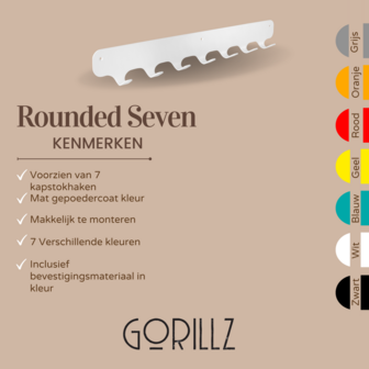 Gorillz Rounded Seven - Wandkapstok - 67 x 6 x 7,8 mm - Wit