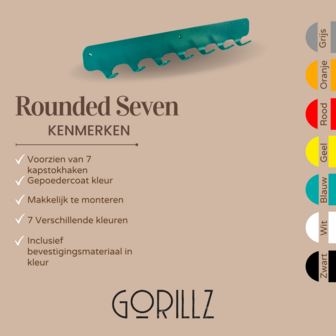Gorillz Rounded Seven - Wandkapstok - 67 x 6 x 7,8 mm - Groen