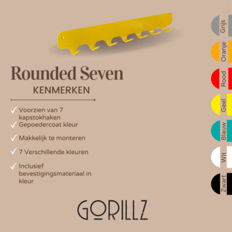 Gorillz Rounded Seven - Wandkapstok - 67 x 6 x 7,8 mm - Geel