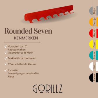 Gorillz Rounded Seven - Wandkapstok - 67 x 6 x 7,8 mm - Rood
