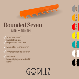 Gorillz Rounded Seven - Wandkapstok - 67 x 6 x 7,8 mm - Oranje