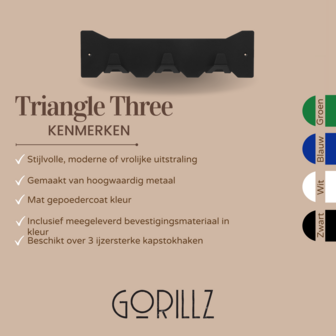 Gorillz Triangle Three - Wandkapstok - 44 x 5,6 x 12 cm - Zwart 
