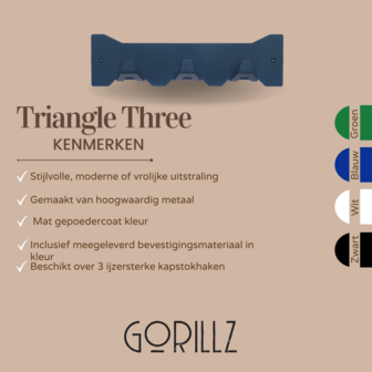 Gorillz Triangle Three - Wandkapstok - 44 x 5,6 x 12 cm - Blauw