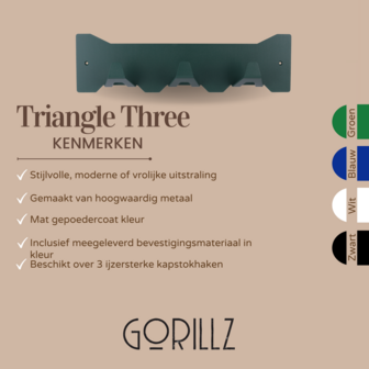 Gorillz Triangle Three - Wandkapstok - 44 x 5,6 x 12 cm - Groen