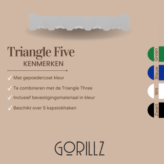 Gorillz Triangle Five - Wandkapstok - 5 haken - 70 x 5 x 12 cm - Wit