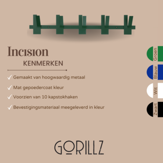 Gorillz Incision - Wandkapstok - 10 kapstokhaken - Groen
