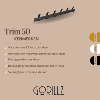Gorillz Trim 50 Kapstok -12 haken (lengte) 55 cm - Metaal - Zwart