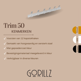  Gorillz Trim 50 Kapstok -12 haken (lengte) 55 cm - Metaal - Wit