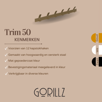 Gorillz Trim 50 Kapstok -12 haken (lengte) 55 cm - Metaal - Mat Goud