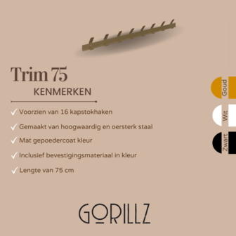 Gorillz Trim 75 Kapstok - 16 Haken (lengte) 75 cm - Metaal - Goud