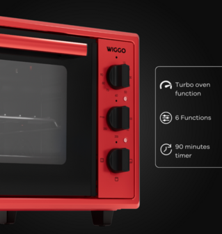 Wiggo WMO-E456(R) - Vrijstaande oven - 45 liter - Rood