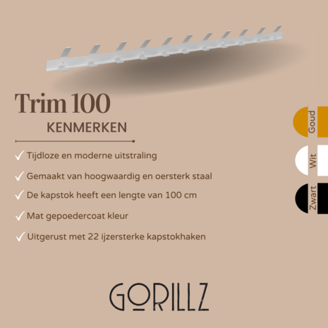 Gorillz Trim 100 - Kapstok van 1 meter - 22 Haken - Metaal - Wit
