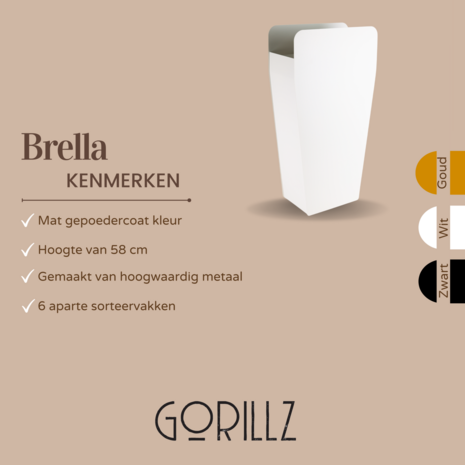 Gorillz Brella - Paraplubak met 6 Vakken - 58 cm Hoge - Industrieel Parapluhouder - Wit