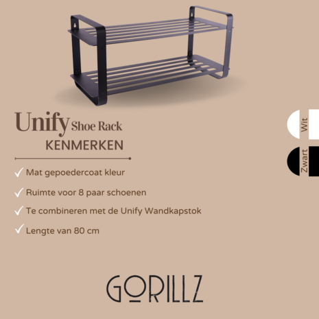 Gorillz  Unify -  Schoenenbank Met opbergruimte - Schoenenrek - Schoenenkast - 8 Paar - 80 cm Opbergrek - Zwart
