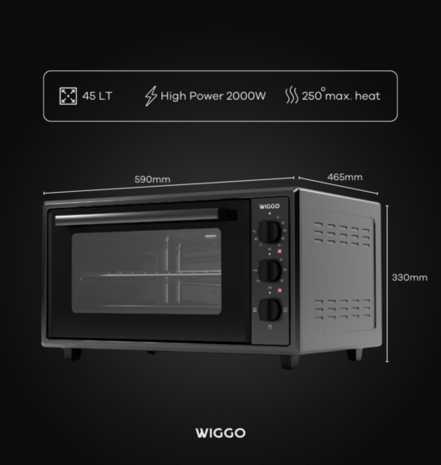 Wiggo WMO-E456(B) - Vrijstaande Oven - 45 liter - Zwart