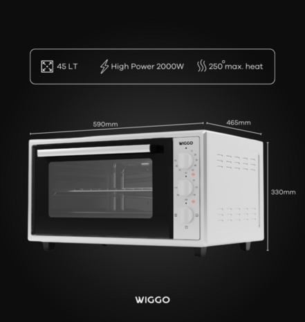 Wiggo WMO-E456(W) - Vrijstaande oven - 45 liter - Wit